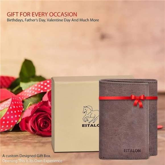 Men's RFID Slim Tri Fold Wallets Real Leather, Brown - Picture 6 of 7